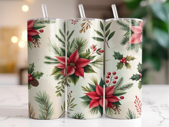 20oz Poinsettia Christmas Tumbler Wrap: Tumbler Wraps & Graphics