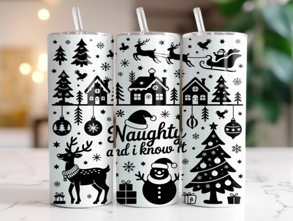 Black White Christmas Village Tumbler Graphics & Wraps