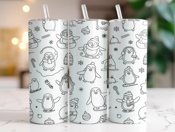 Black White Penguin Winter Tumbler Wrap Graphics