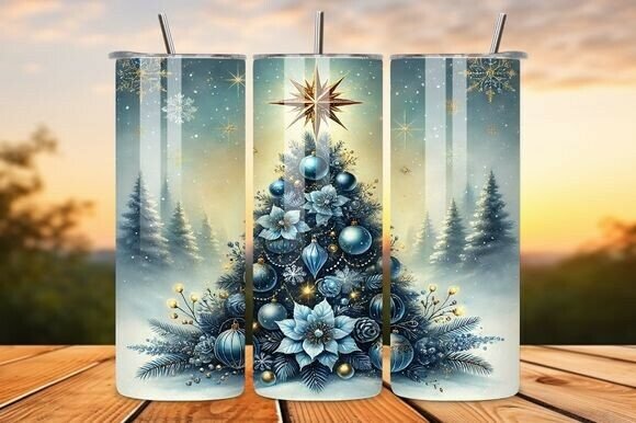 Blue Christmas Tree Graphics for Tumbler Wraps