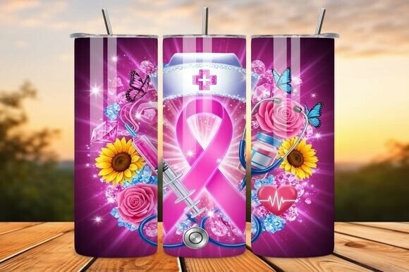 Breast Cancer Pink Ribbon Nurse Tumbler Graphics & Tumbler Wraps