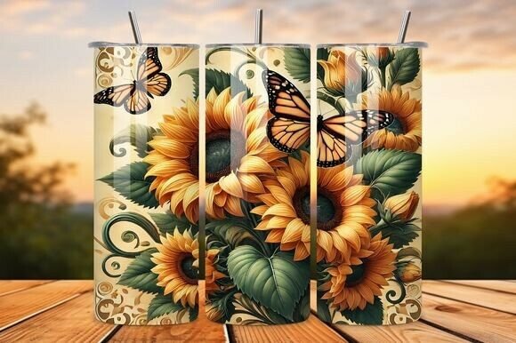 Butterfly Sunflower Tumbler Wrap Graphics for Sellers