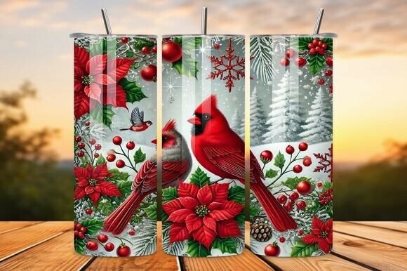 Christmas Cardinals 20oz Tumbler Wrap: Graphics & Tumbler Wraps