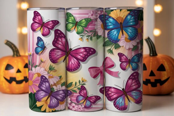 Colorful Butterfly Garden Tumbler Wraps Graphics