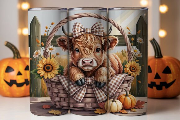 Cozy Highland Cow Autumn Tumbler Wraps Graphics