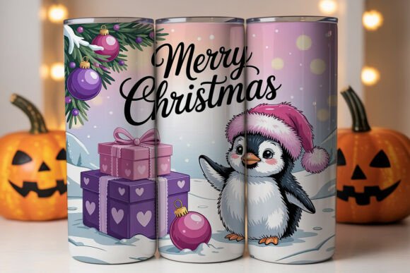 Cute Christmas Penguin 20oz Tumbler Graphics & Tumbler Wraps