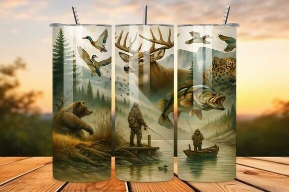 Deer Bear Fishing Tumbler Wrap: Graphics & Design Review