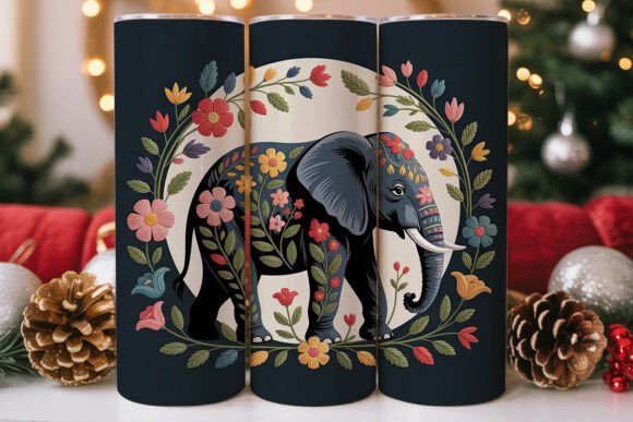 Embroidered Elephant 20oz Tumbler Wrap Graphics