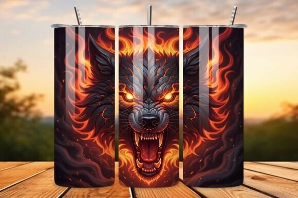 Fiery Wolf 20oz Tumbler Wrap PNG Design Graphics Review