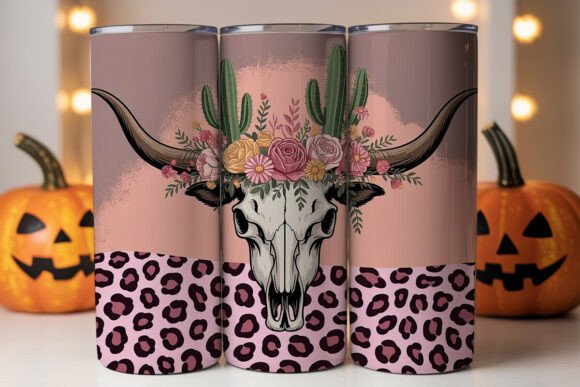 Floral Bull Skull 20oz Tumbler Wrap Graphics for Tumbler Wraps