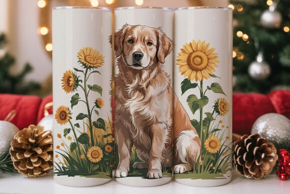 Golden Retriever Sunflower Tumbler Wrap Graphics