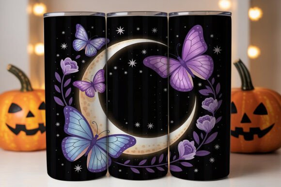 Mystical Moon Butterfly Tumbler Wraps Graphics