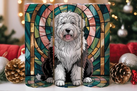 Old English Sheepdog Stained Glass PNG Review