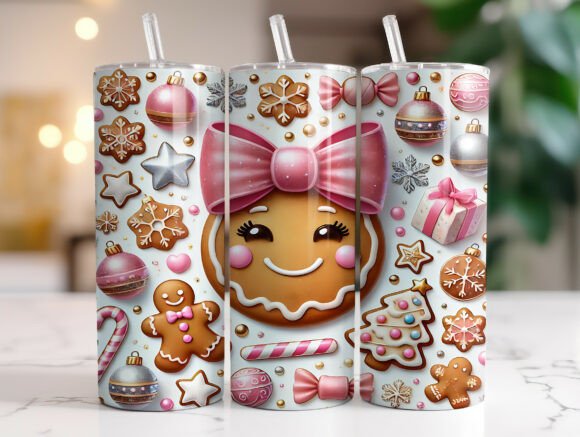 Pink Gingerbread Christmas Tumbler Wrap Graphics