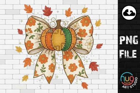 Pumpkin Bow SVG: Coquette Fall PNG Graphics for T-Shirts