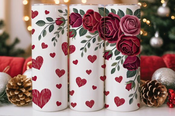 Romantic Hearts Roses 20oz Tumbler Graphics for Tumbler Wraps