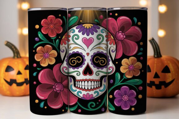 Sugar Skull Floral 20oz Tumbler Wrap: Graphics & Tumbler Wraps