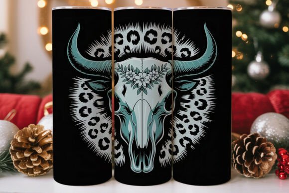 Teal Bull Skull Tumbler Wrap: Graphics for Tumbler Wraps