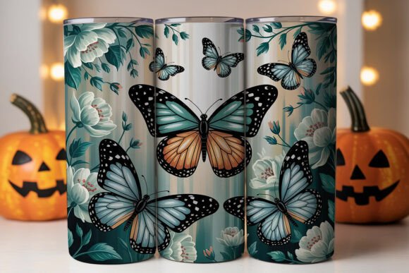 Teal Butterfly Floral Graphics for Tumbler Wraps