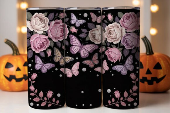 Vintage Pink Roses Butterflies Tumbler Graphics and Wraps