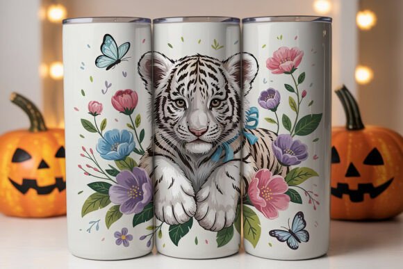 White Tiger Cub Floral Tumbler Wrap Graphics Review